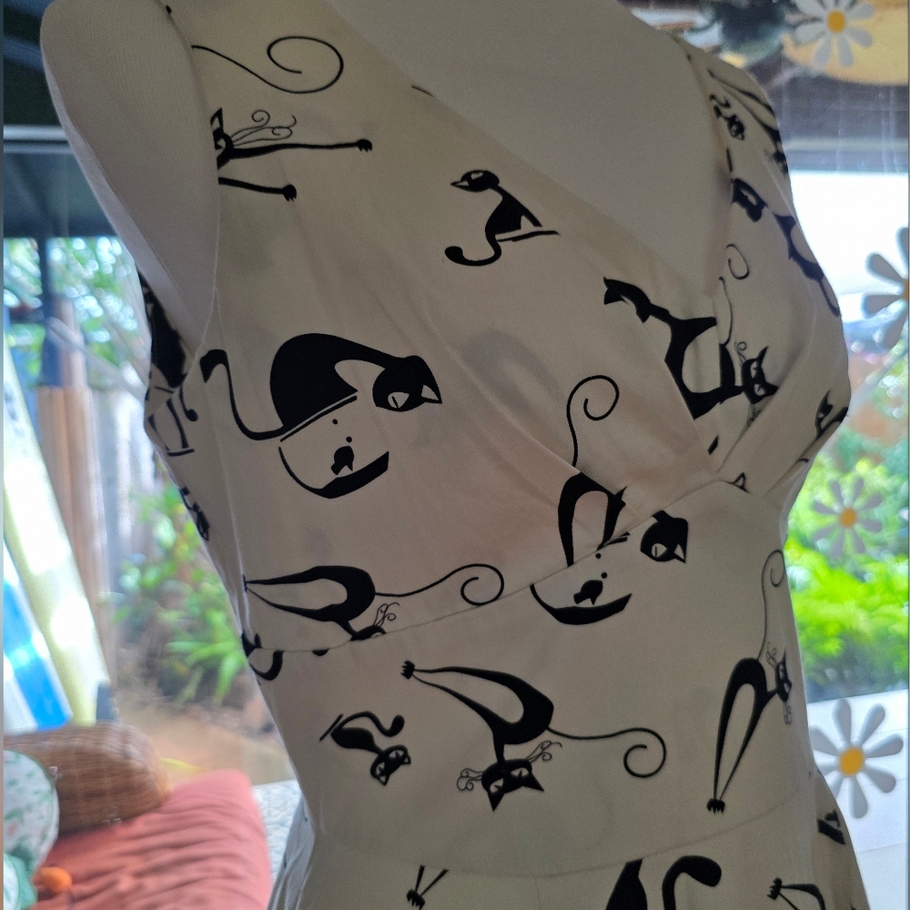 EVA ROSE Retro BLACK CAT Print Dress MEDIUM - Picture 4 of 5